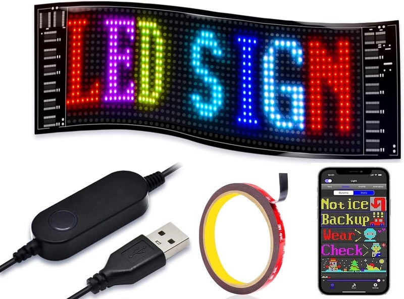GOTUS LED Car Sign,Programmable Scrolling LED Sign,Bluetooth APP,DIY Design Animations,Text, Graffiti,Colour (15''x4'') - Image 1
